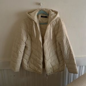 Ralph Lauren White Large Light Winter Coat Jacket w/ Hood Worn ONCE